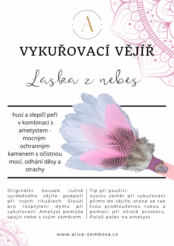 Vykuřovací šamanský vějíř LÁSKA Z NEBES Alice Zemková - leták